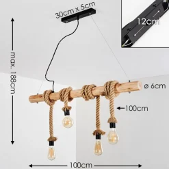 Suspension Etowah Brun, Noir, 4 Lumieres