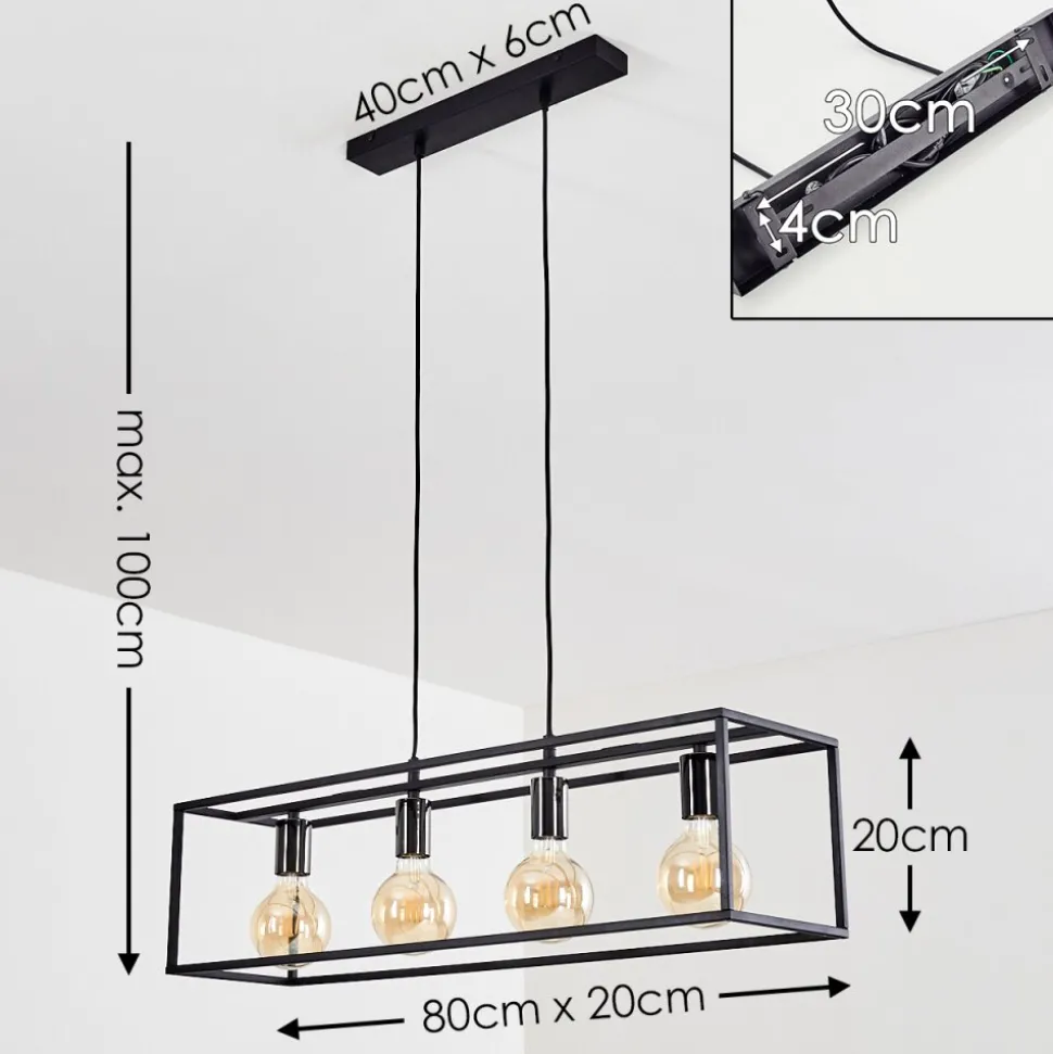 Suspension Flambeau Noir, 4 Lumieres