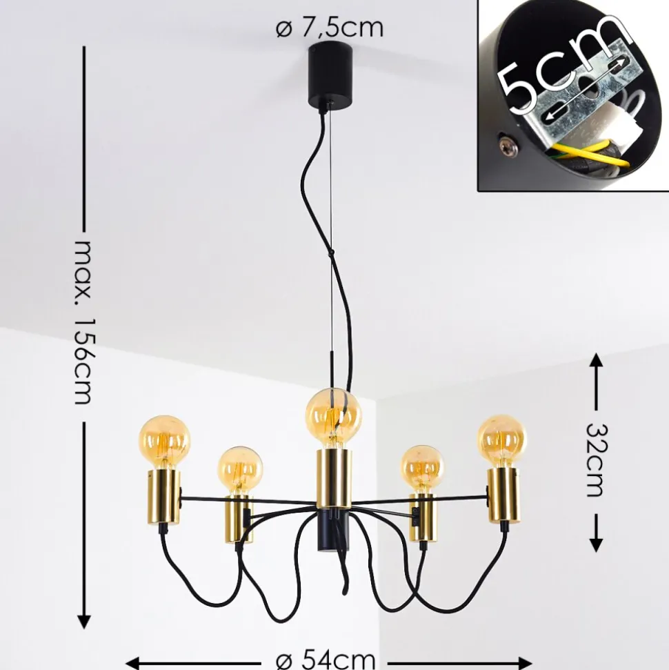 Suspension Gnarp Noir Dore, 5 Lumieres