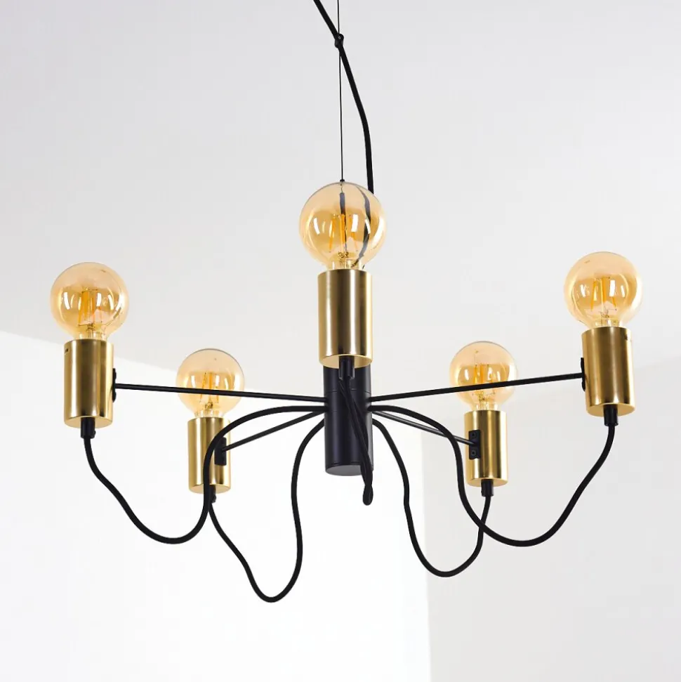 Suspension Gnarp Noir Dore, 5 Lumieres