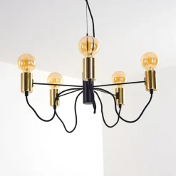 Suspension Gnarp Noir Dore, 5 Lumieres