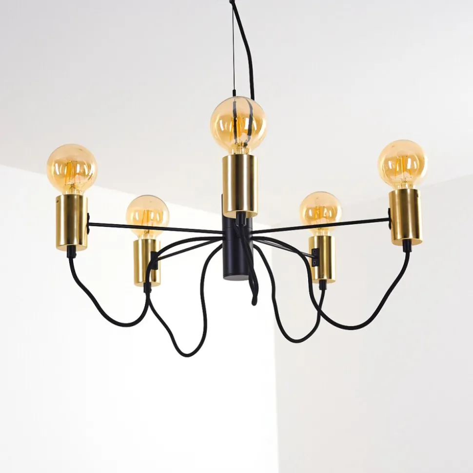 Suspension Gnarp Noir Dore, 5 Lumieres