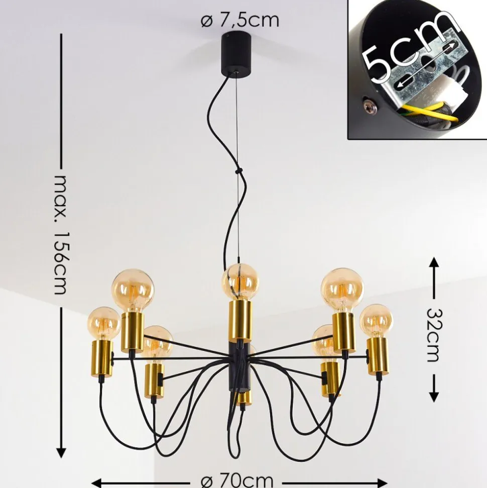 Suspension Gnarp Noir Dore, 8 Lumieres