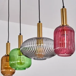 Suspension Goldenville Laiton, Noir, 4 Lumieres