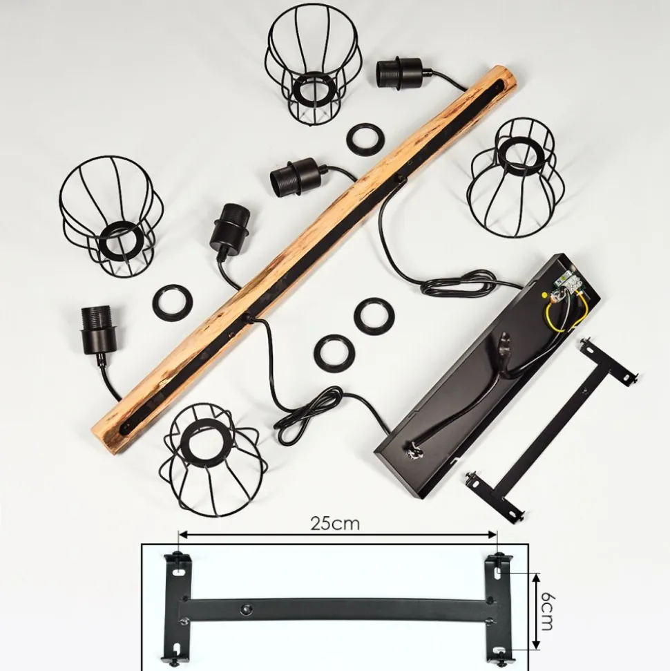 Suspension Gondo Bois Clair, Noir, 4 Lumieres