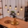 Suspension Gondo Bois Clair, Noir, 6 Lumieres