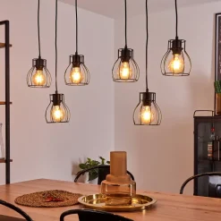 Suspension Gondo Bois Clair, Noir, 6 Lumieres