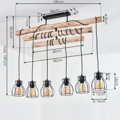 Suspension Gondo Bois Clair, Noir, 6 Lumieres
