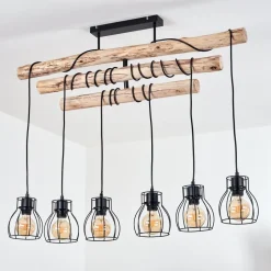 Suspension Gondo Bois Clair, Noir, 6 Lumieres