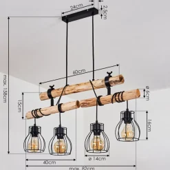 Suspension Gondo Bois Fonce, Noir, 4 Lumieres