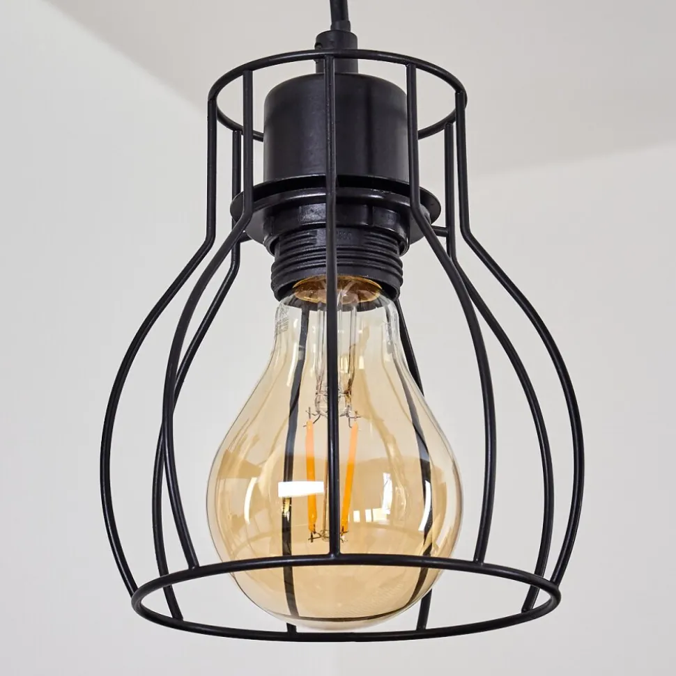 Suspension Gondo Bois Fonce, Noir, 4 Lumieres