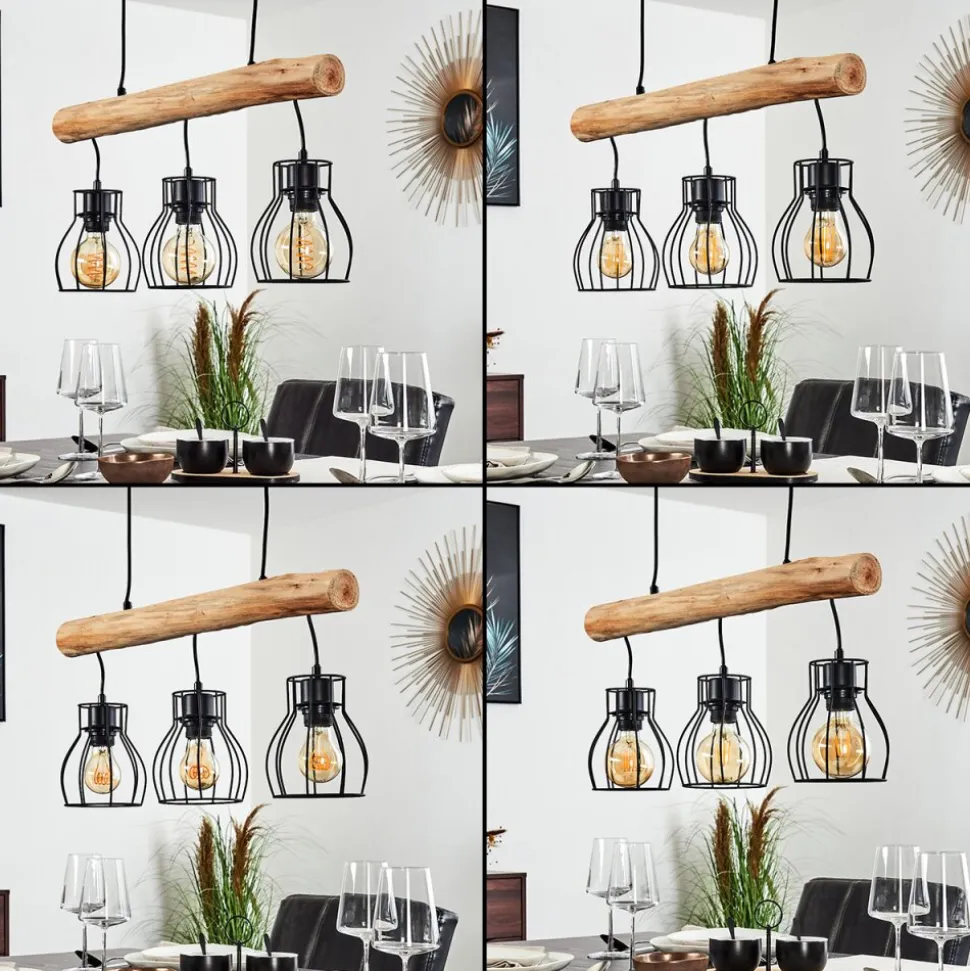 Suspension Gondo Brun, Noir, 3 Lumieres