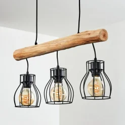 Suspension Gondo Brun, Noir, 3 Lumieres