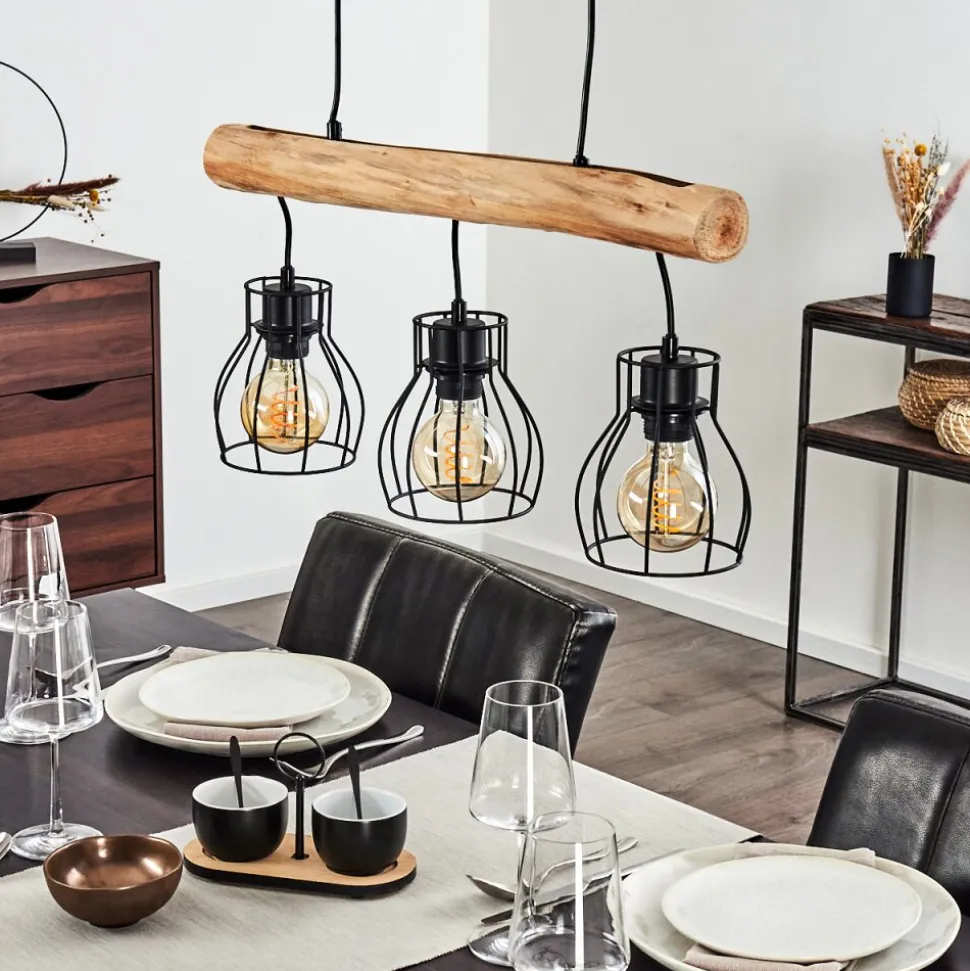Suspension Gondo Brun, Noir, 3 Lumieres