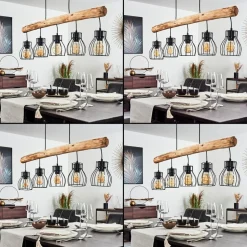 Suspension Gondo Brun, Noir, 5 Lumieres