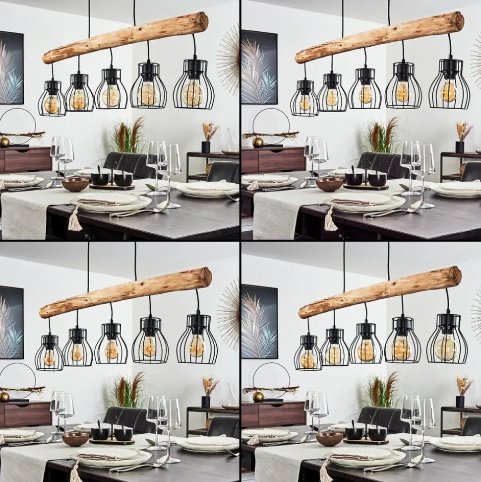 Suspension Gondo Brun, Noir, 5 Lumieres