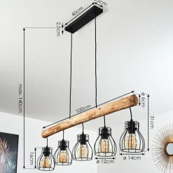 Suspension Gondo Brun, Noir, 5 Lumieres