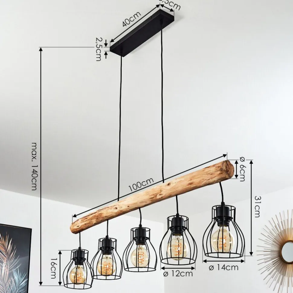 Suspension Gondo Brun, Noir, 5 Lumieres