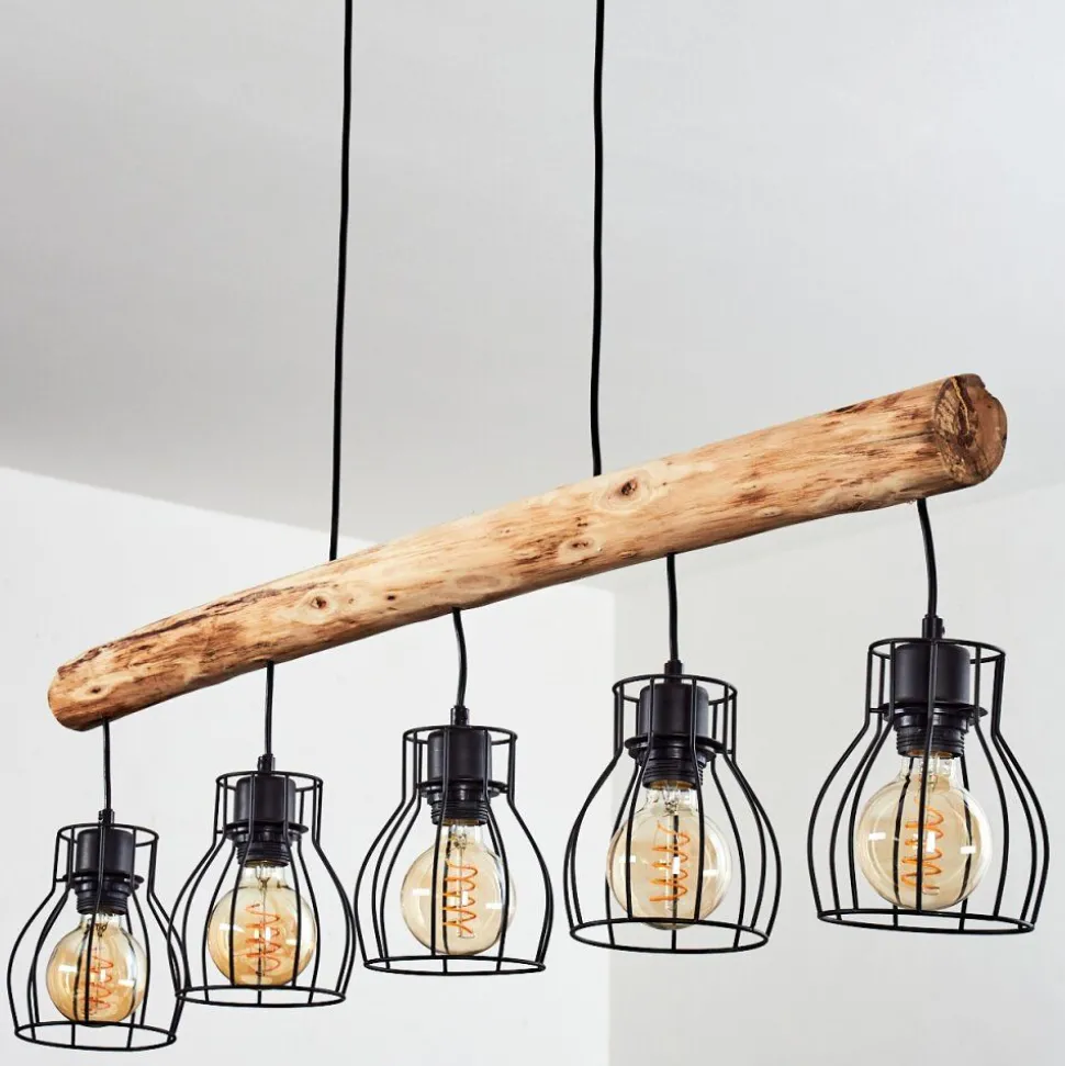 Suspension Gondo Brun, Noir, 5 Lumieres