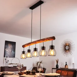 Suspension Gondo Brun, Noir, 5 Lumieres