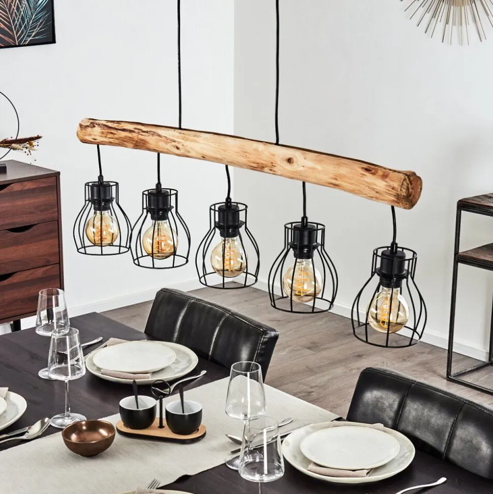 Suspension Gondo Brun, Noir, 5 Lumieres