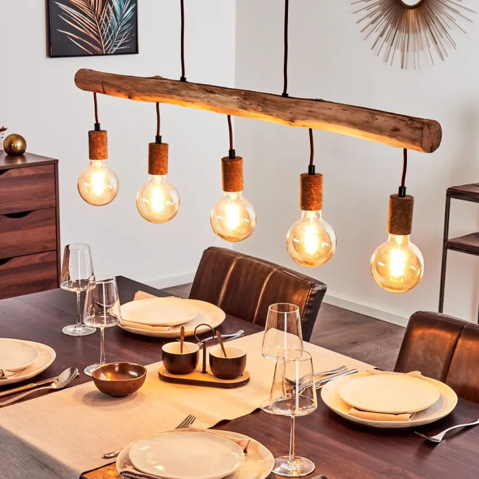 Suspension Gondo Brun, Rouille, 5 Lumieres