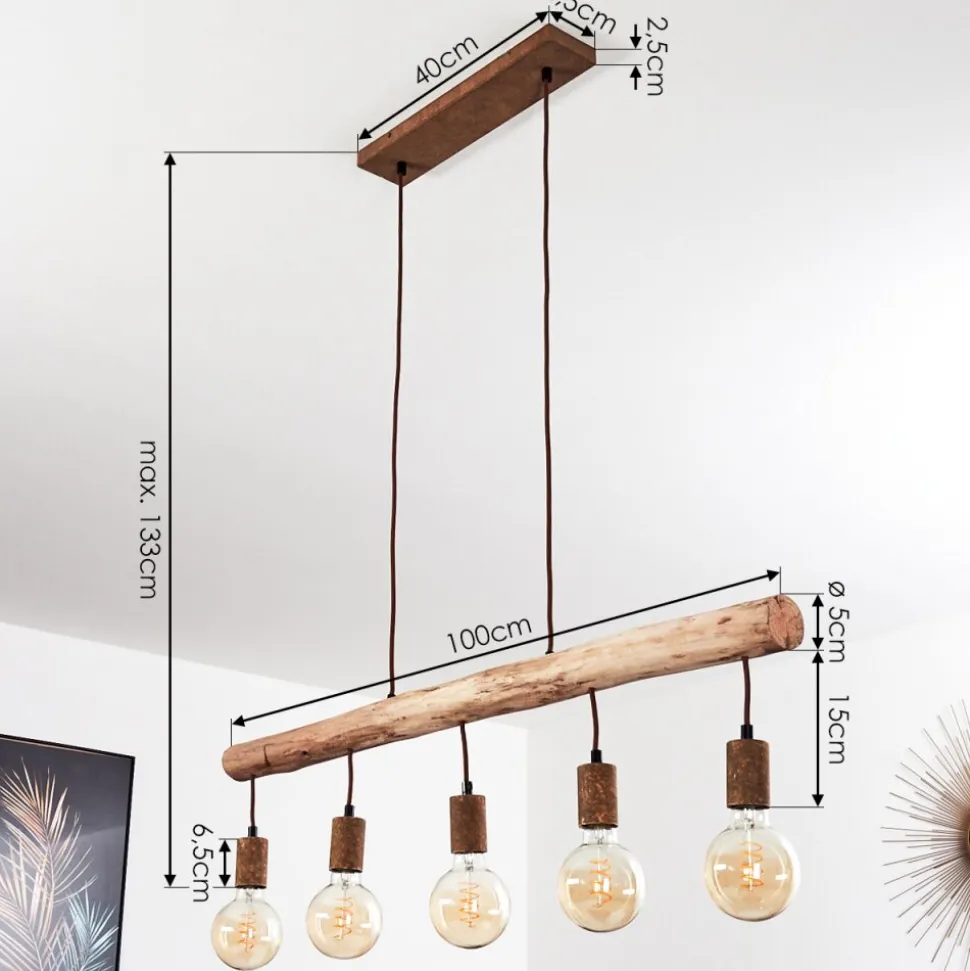 Suspension Gondo Brun, Rouille, 5 Lumieres