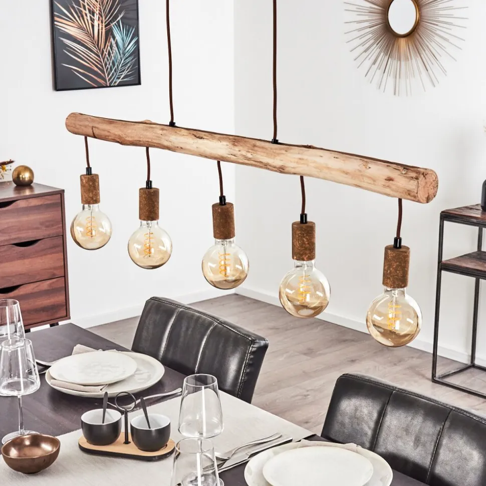 Suspension Gondo Brun, Rouille, 5 Lumieres