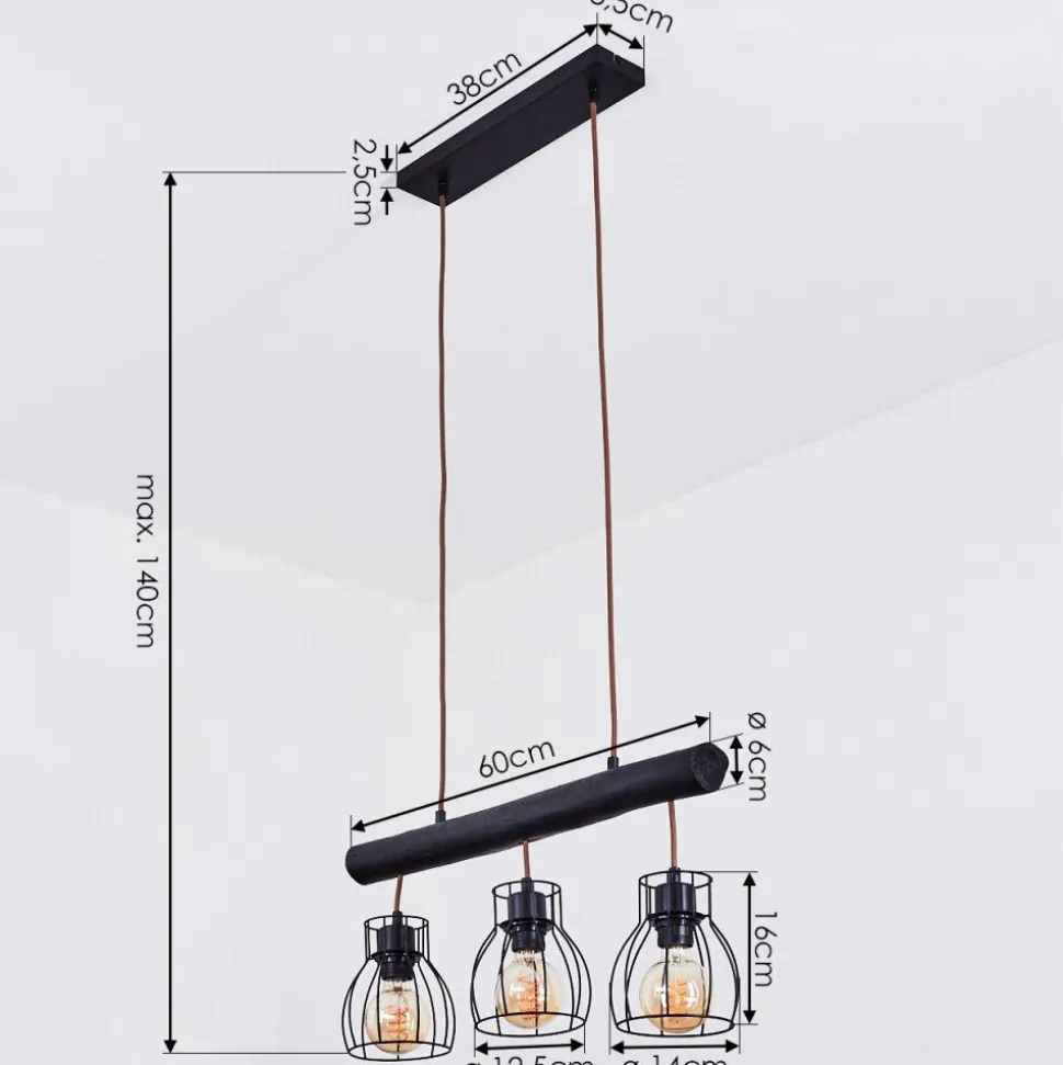 Suspension Gondo Noir, 3 Lumieres
