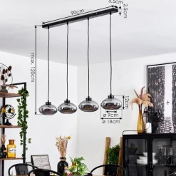Suspension Haikala Noir, 4 Lumieres