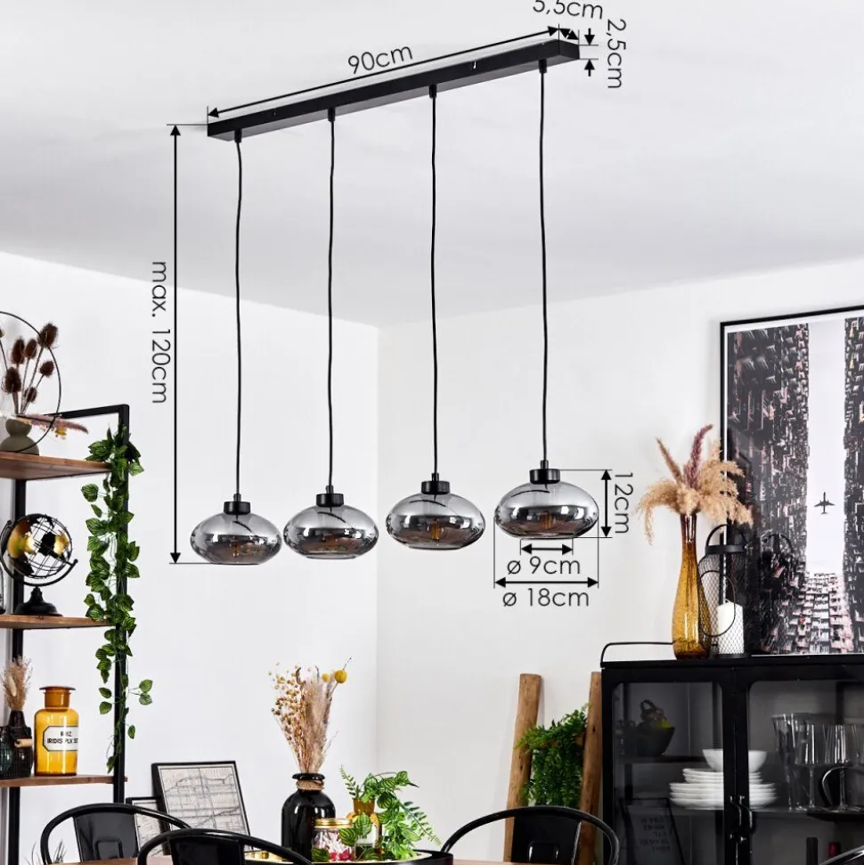 Suspension Haikala Noir, 4 Lumieres