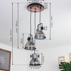 Suspension Hora Bois Fonce, Noir, 3 Lumieres
