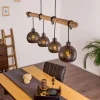 Suspension Imana Bois Clair, Noir, 4 Lumieres
