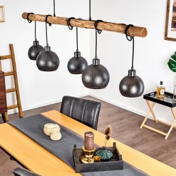 Suspension Imana Bois Clair, Noir, 5 Lumieres