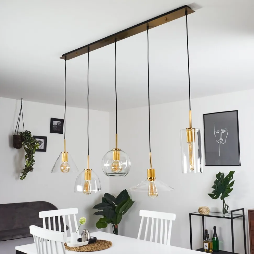 Suspension Karo Laiton, Noir, 5 Lumieres