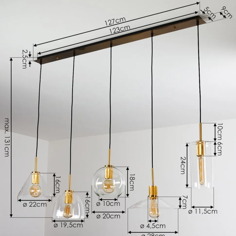 Suspension Karo Laiton, Noir, 5 Lumieres