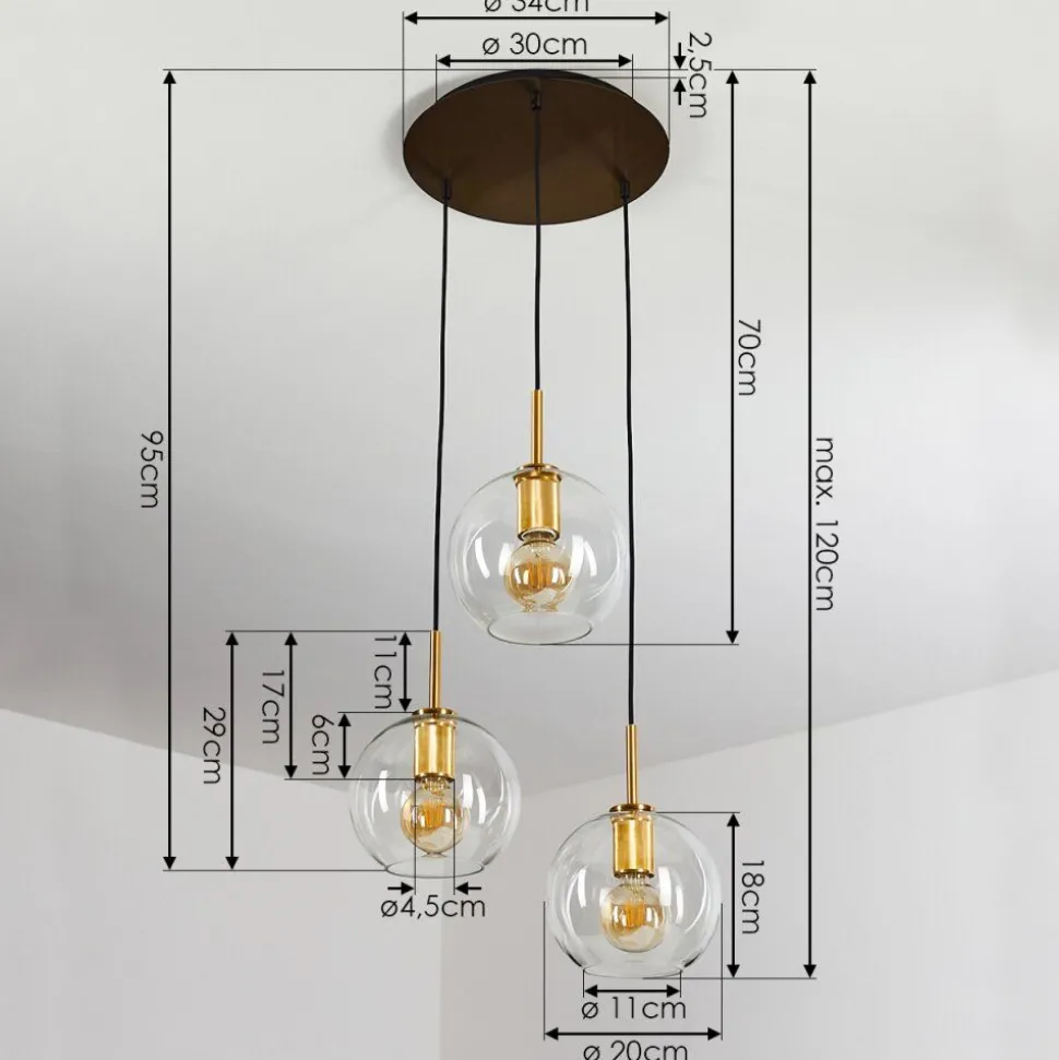 Suspension Karo Laiton, Noir, 3 Lumieres