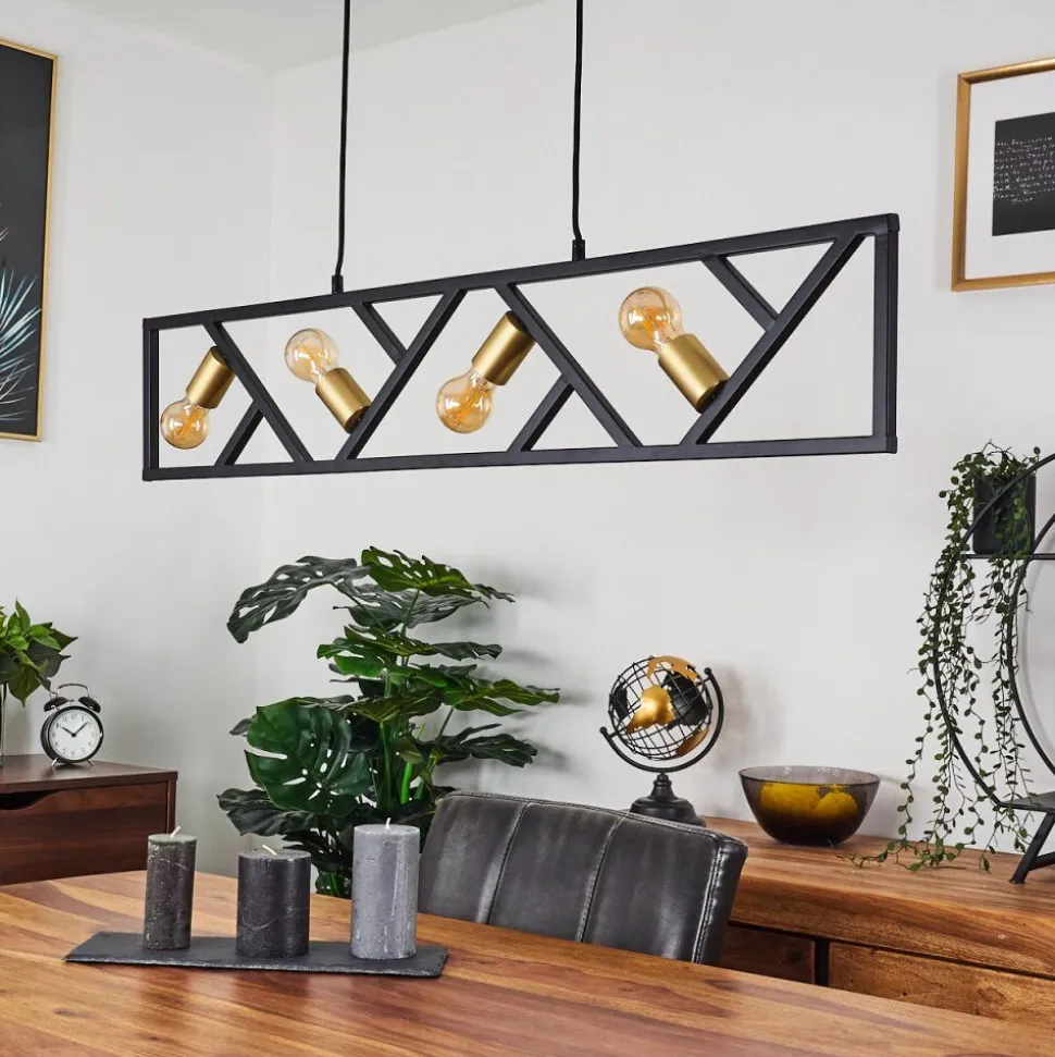 Suspension Maillard Noir, 4 Lumieres