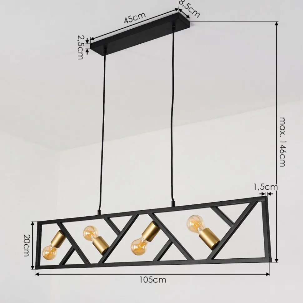Suspension Maillard Noir, 4 Lumieres