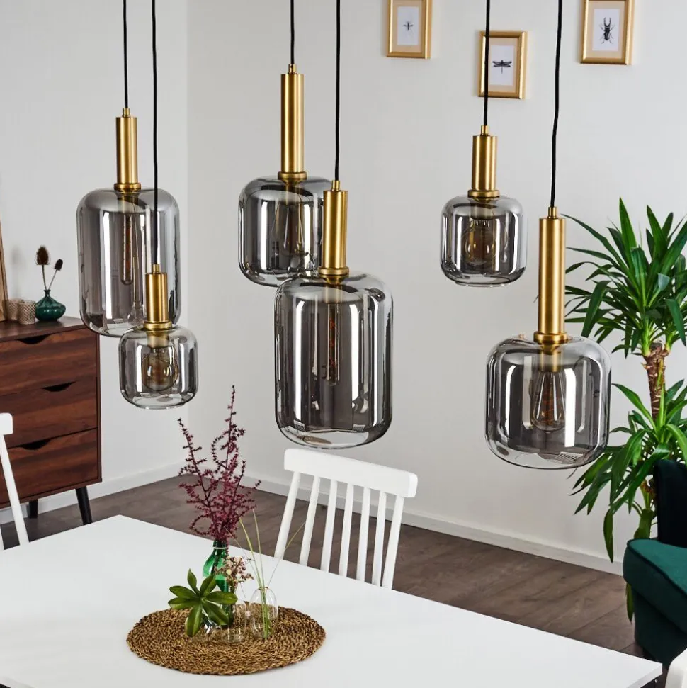Suspension Maliali Or, Laiton, Noir, 6 Lumieres