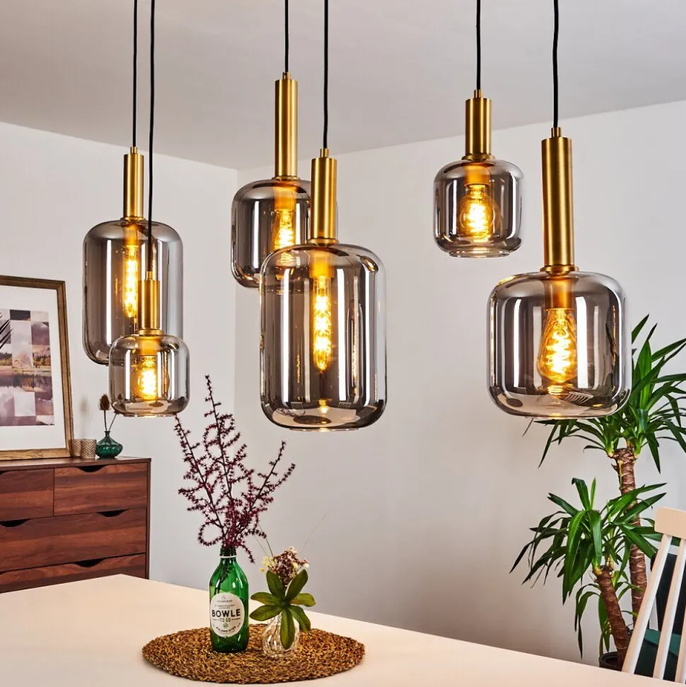 Suspension Maliali Or, Laiton, Noir, 6 Lumieres