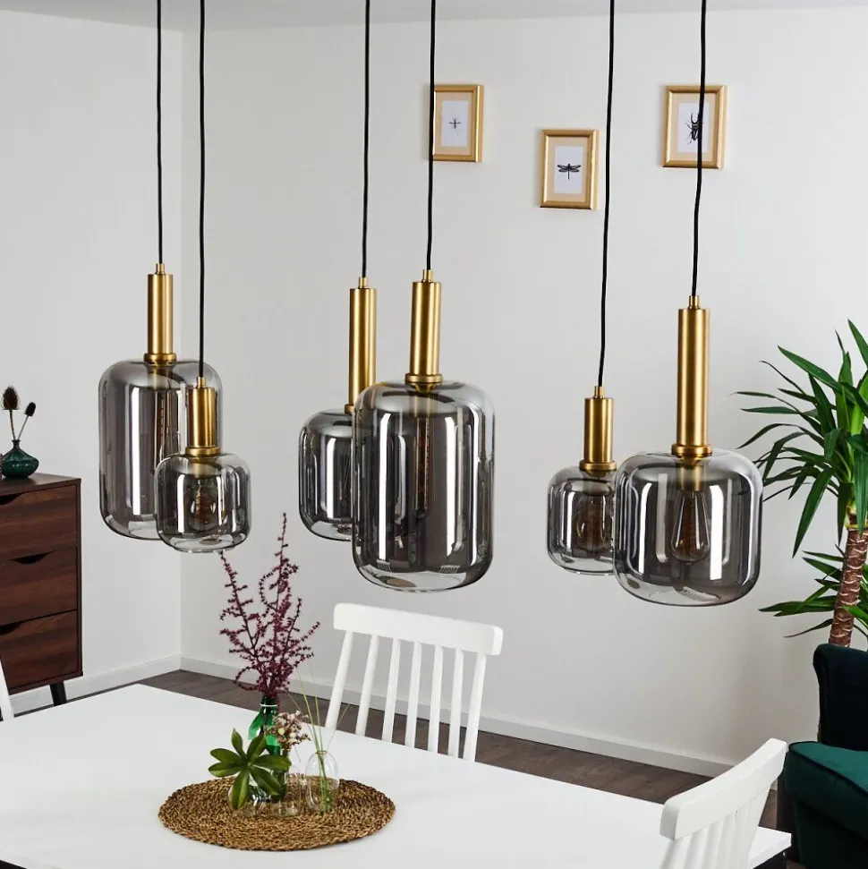 Suspension Maliali Or, Laiton, Noir, 6 Lumieres