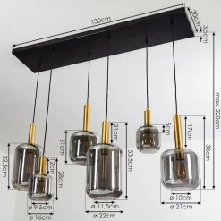 Suspension Maliali Or, Laiton, Noir, 6 Lumieres