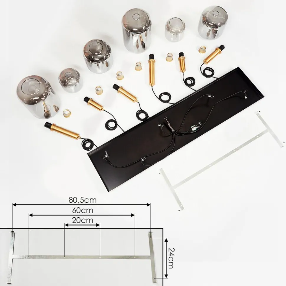 Suspension Maliali Or, Laiton, Noir, 6 Lumieres