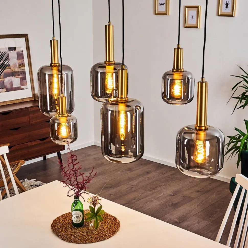 Suspension Maliali Or, Laiton, Noir, 6 Lumieres