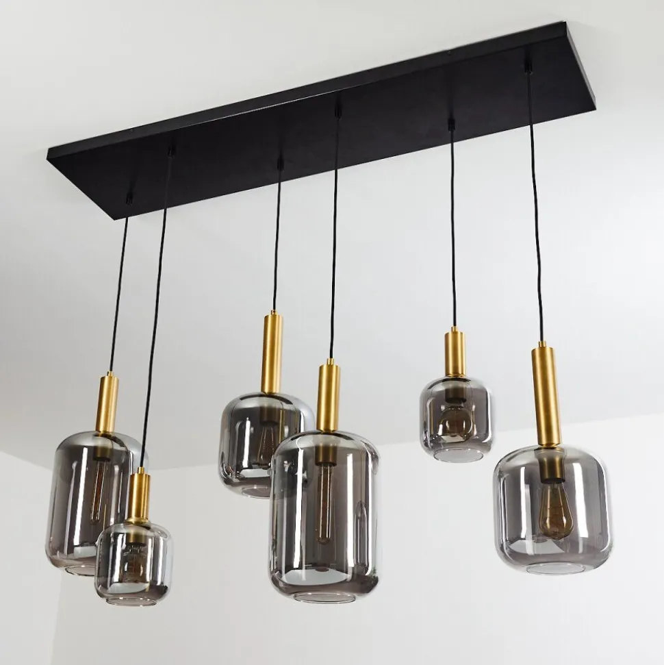 Suspension Maliali Or, Laiton, Noir, 6 Lumieres