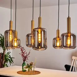 Suspension Maliali Or, Laiton, Noir, 6 Lumieres