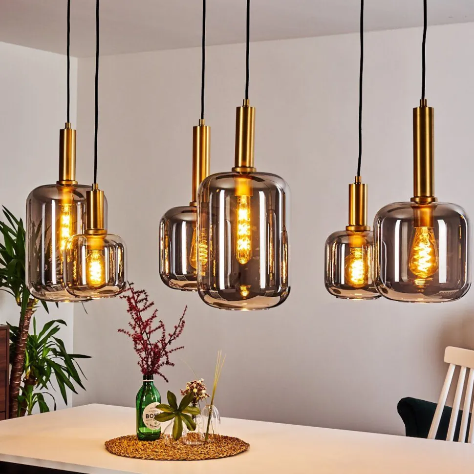 Suspension Maliali Or, Laiton, Noir, 6 Lumieres