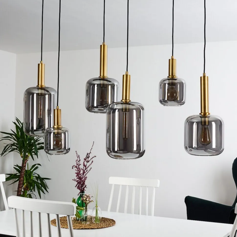 Suspension Maliali Or, Laiton, Noir, 6 Lumieres