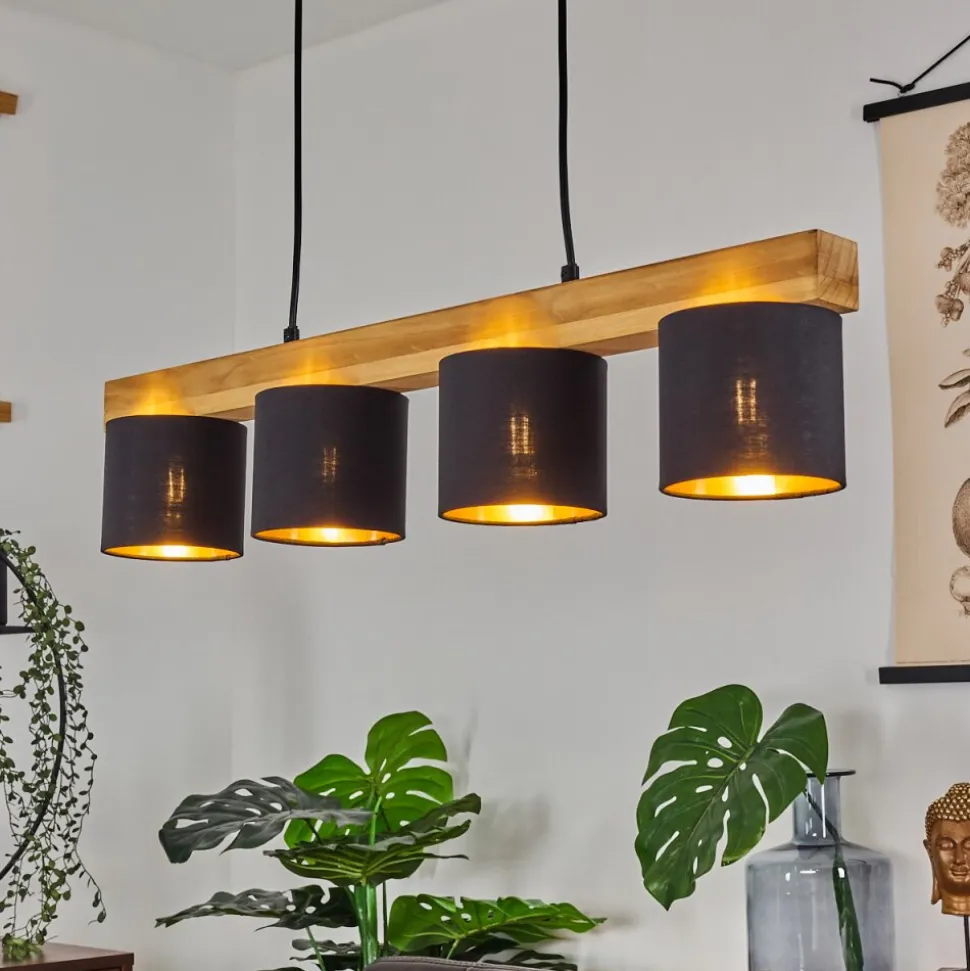 Suspension Malimea Ecru, Noir, 4 Lumieres